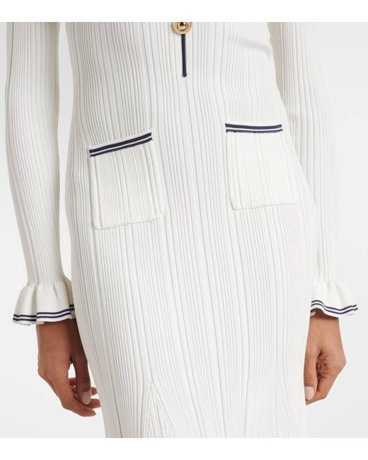 Self-Portrait White Ribbed-Knit Midi Dress
