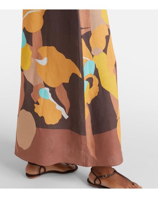 Faithfull The Brand Orange Martina Floral Linen Maxi Skirt