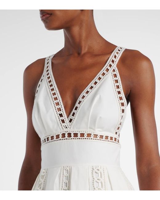 Elie Saab White Besticktes Midikleid Aus Einem Baumwollgemisch