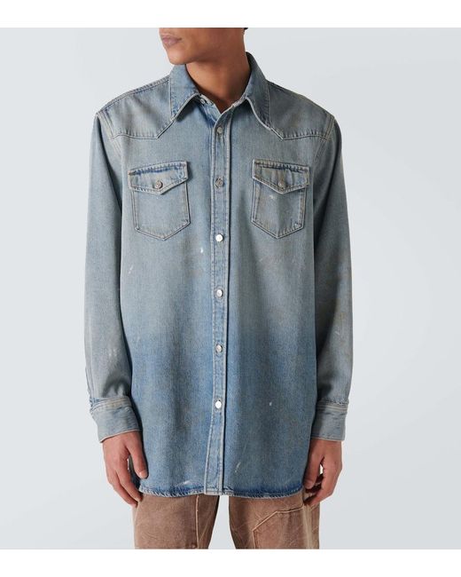 Acne Blue Distressed Denim Shirt for men