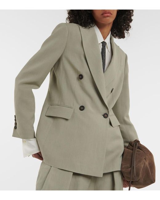 Brunello Cucinelli Gray Double-Breasted Blazer