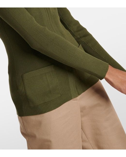 Cardigan de algodon acanalado con logo Prada de color Green