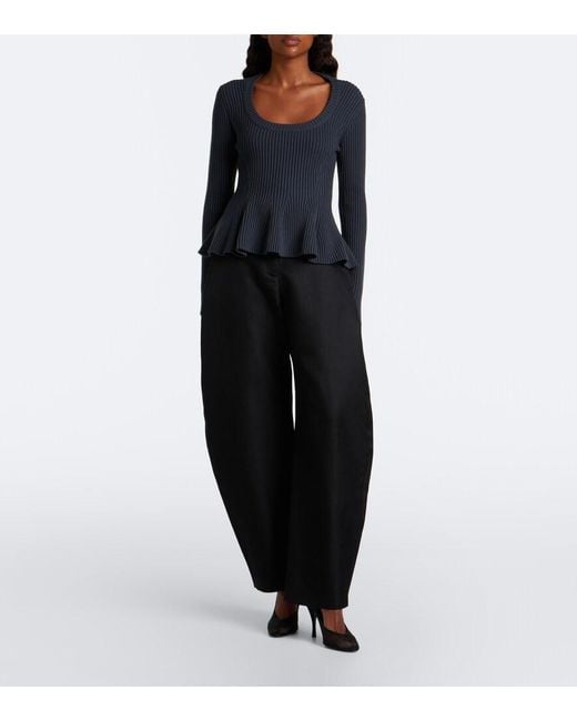 Alaïa Blue Peplum Wool-Blend Top