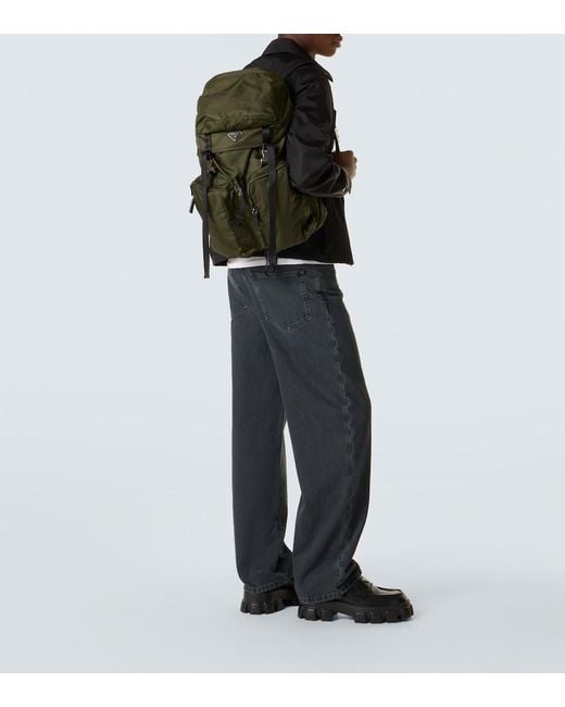 Prada Green Re-Nylon Leather-Trimmed Backpack for men