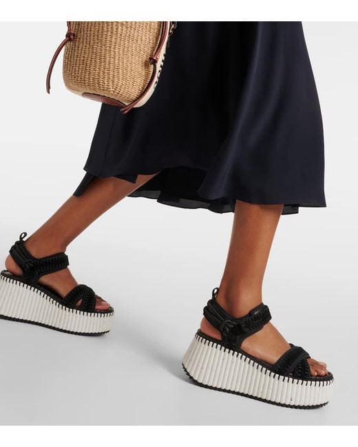 Chloé Black Nama Wedge Sandals