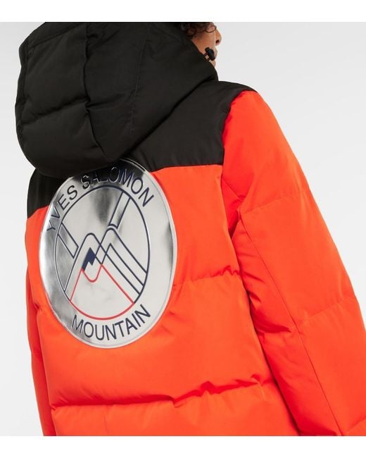 Yves Salomon Red Hooded Ski Down Jacket