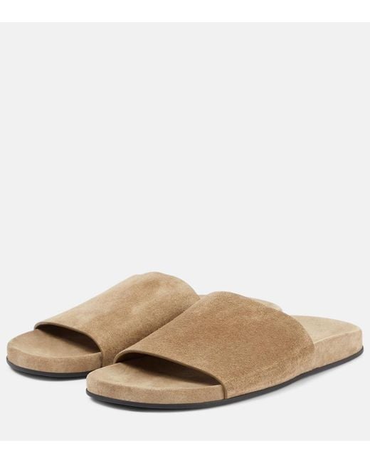 The Row Natural Hugh Suede Slides