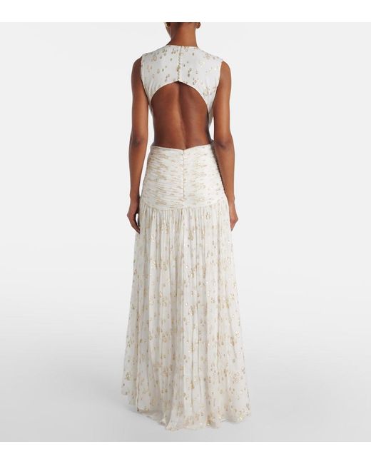 Costarellos White Luccia Cutout Silk Jacquard Gown