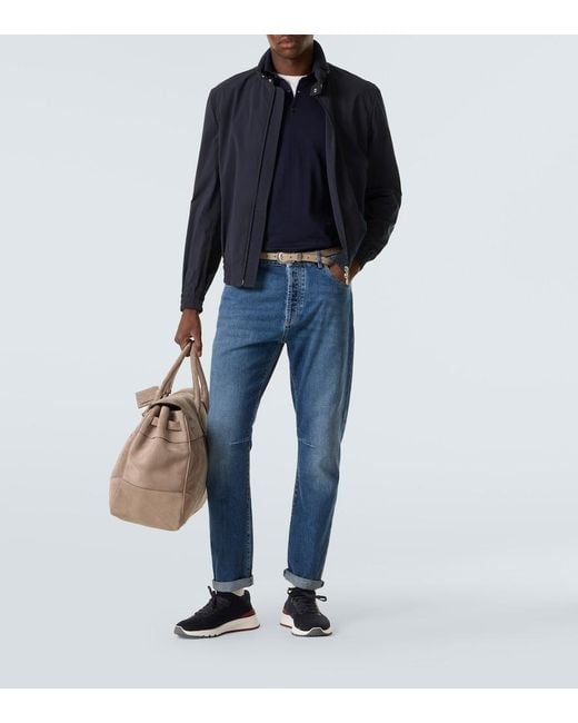 Brunello Cucinelli Blue Cotton Polo Sweater for men