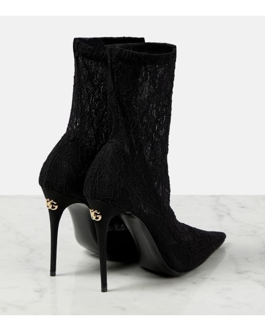 Bottines Lollo en dentelle et cuir Dolce & Gabbana en coloris Black
