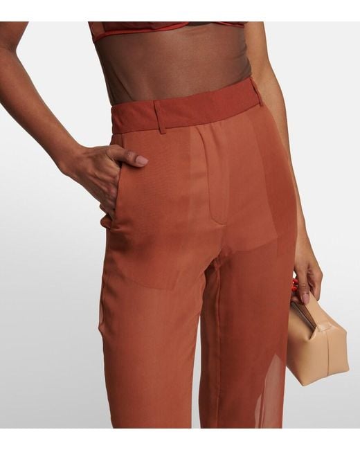 Nensi Dojaka Orange Mid-Rise Wide-Leg Silk Pants