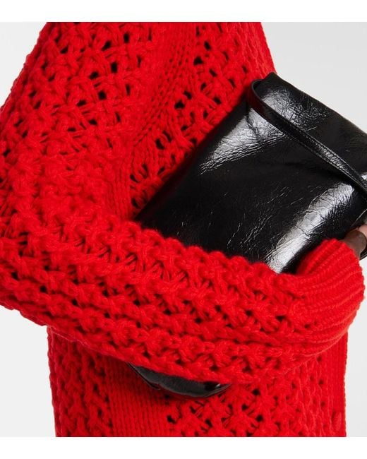 Jil Sander Red Open-Knit Wool Cardigan