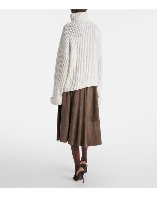 Brunello Cucinelli White Pullover Aus Rippstrick