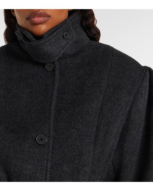 ROTATE BIRGER CHRISTENSEN Black Marie Belted Herringbone Wool-Blend Jacket