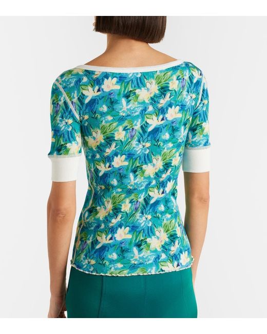 Chloé Blue Floral Cotton-Blend Bowling Shirt