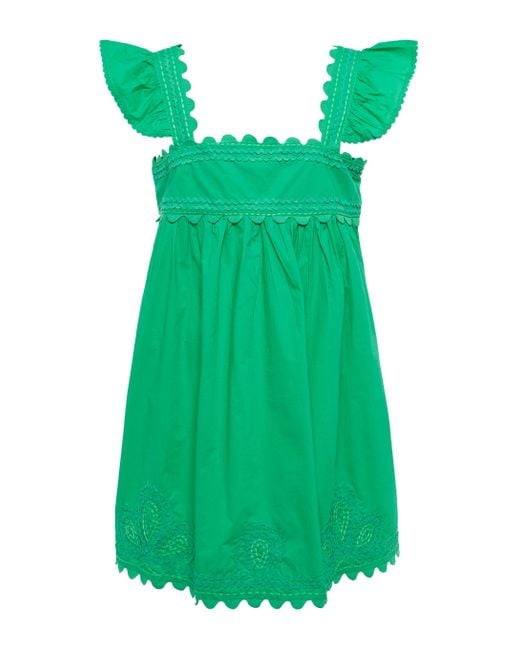 Juliet Dunn Green Exclusive To Mytheresa – Baby Doll Embroidered Cotton Minidress