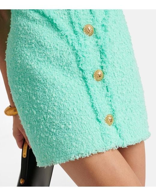 Balmain Green Embellished Tweed Minidress