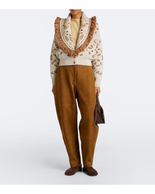 Alanui Brown Bandana Jacquard Wool And Cashmere Cardigan