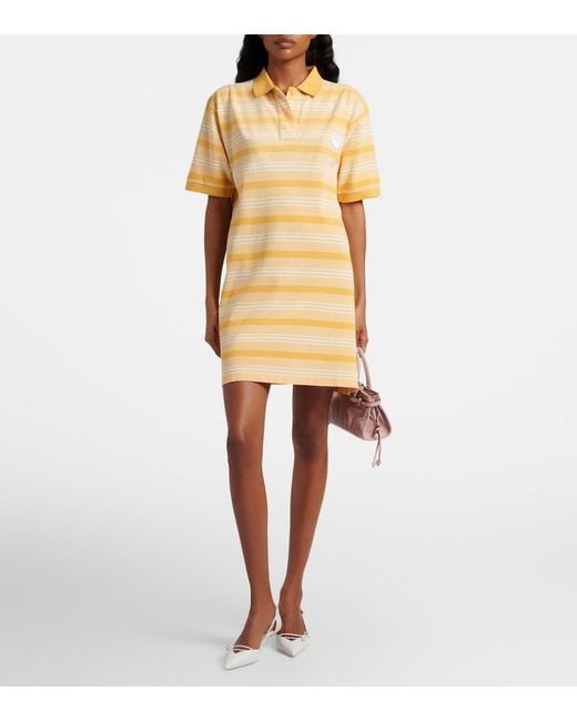 Prada Yellow Striped Cotton Pique Polo Dress