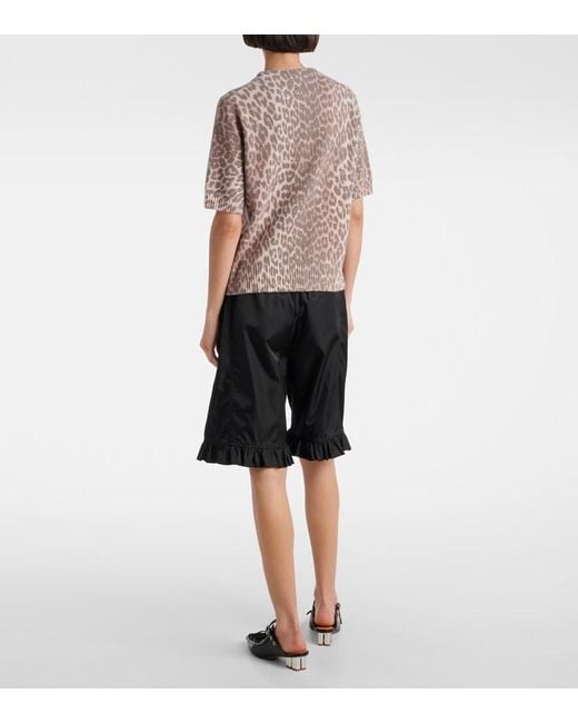 Ganni Brown Logo Leopard-Print Wool-Blend Top