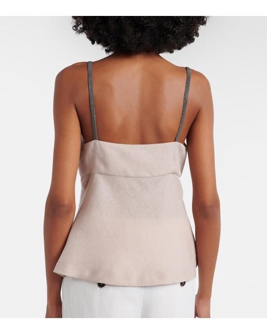 Brunello Cucinelli Natural Monili Linen Top