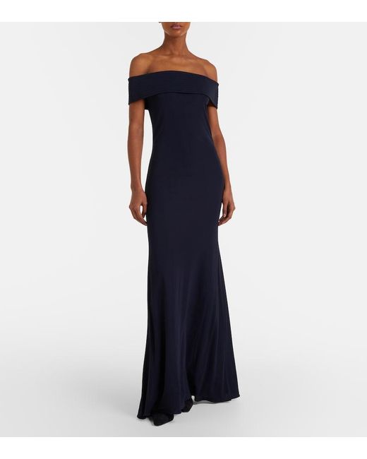 Alaïa Blue Off-Shoulder Jersey Maxi Dress