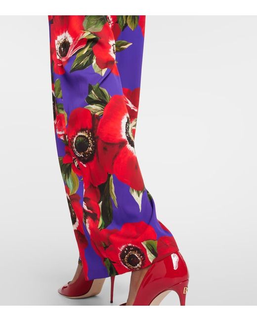 Pantalones anchos Anemone de seda charmeuse Dolce & Gabbana de color Red