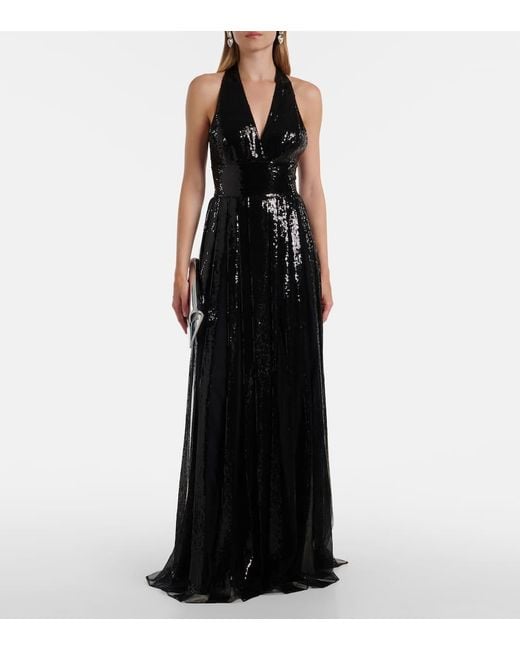 Elie Saab Black Open-Back Sequined Tulle Gown