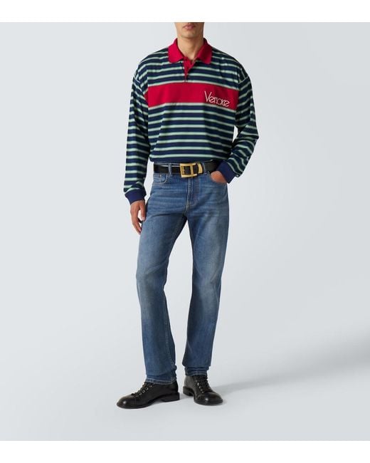 Versace Blue Striped Cotton Jersey Polo Shirt for men