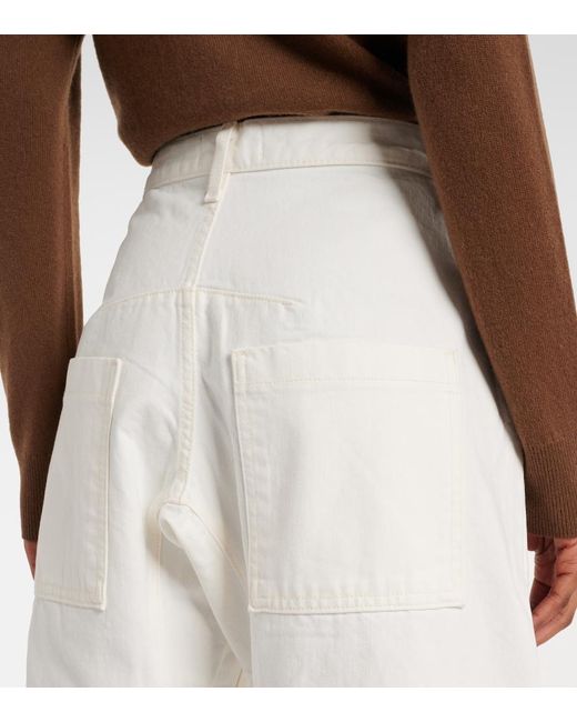 Nili Lotan White Shon High-Rise Barrel-Leg Jeans