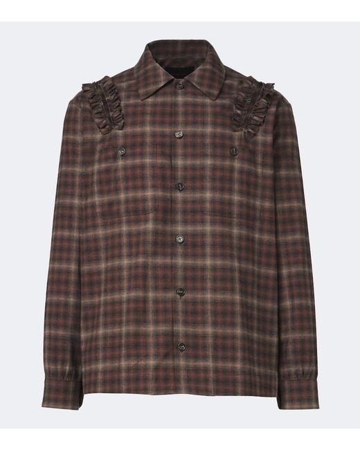 Simone Rocha Brown Ruffled Checked Cotton Flannel Shirt for men