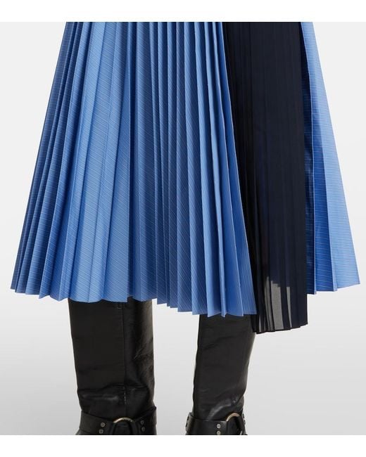 Sacai Blue Striped Cotton-Blend Poplin Midi Skirt