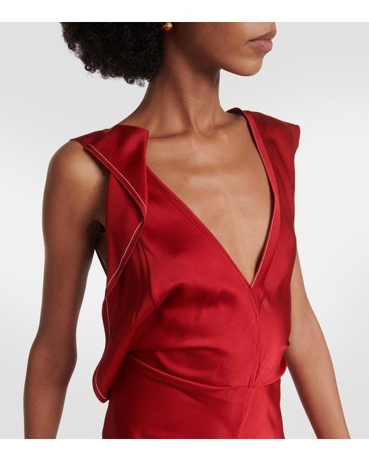 victoria beckham red silk dress Victoria Beckham Posy Draped Asymmetric Gown