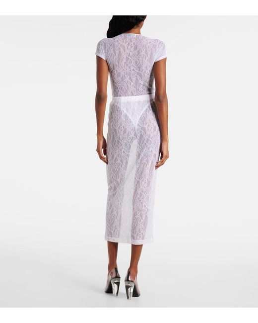 Wardrobe NYC White Sheer Lace Midi Skirt