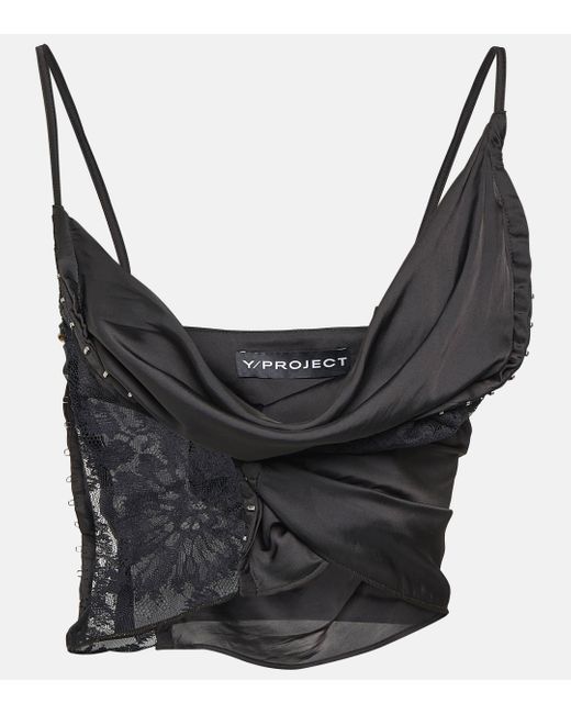 Y. Project Black Lace-trimmed Cropped Camisole