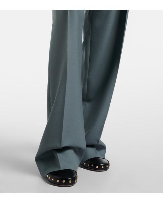 Chloé Blue Pleated Virgin Wool Straight Pants