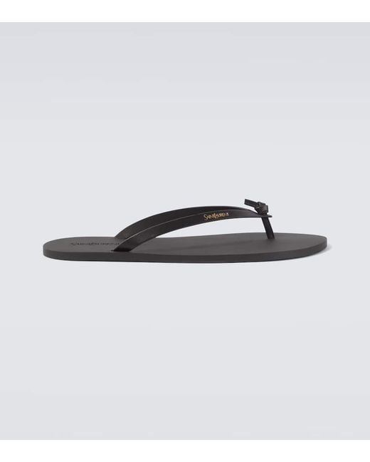 Saint Laurent Black Leather Thong Sandals for men