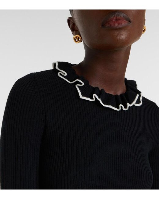 Valentino Black Ruffled Virgin Wool Sweater