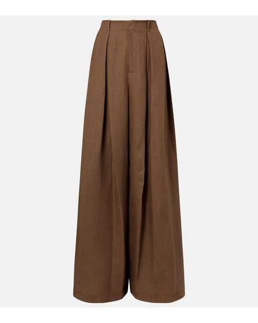 Ralph Lauren Brown Greer Linen, Cashmere, And Silk Wide-Leg Pants