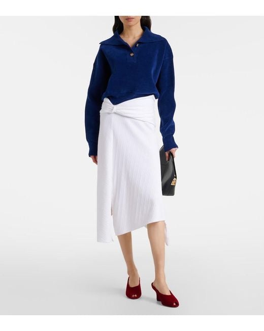 Victoria Beckham Blue Cropped Cotton-Blend Velvet Sweatshirt
