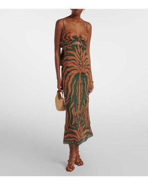 Johanna Ortiz Metallic Printed Cutout Linen Maxi Dress