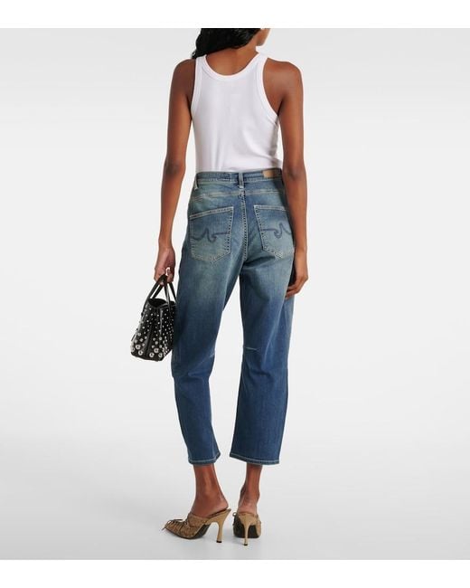 AG Jeans Blue High-Rise Barrel-Leg Jeans