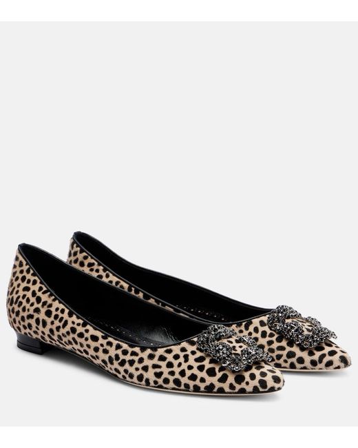 Manolo Blahnik Black Hangisi Calf Hair Ballet Flats