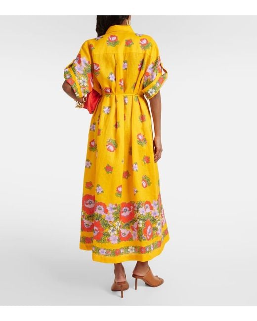 ALÉMAIS Yellow Bedrucktes Hemdblusenkleid Aus Leinen