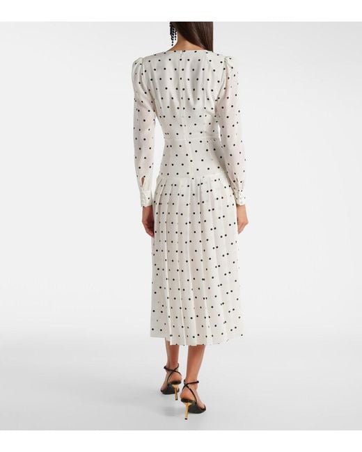 Alessandra Rich White Polka-Dot Silk Midi Dress