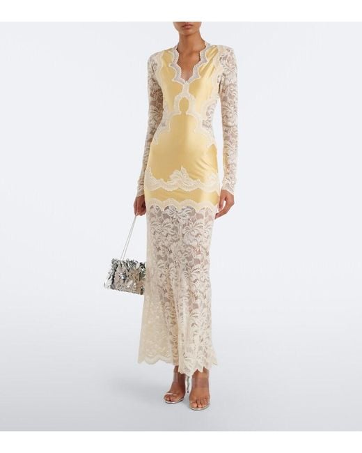 Rabanne White Lace And Satin Maxi Dress