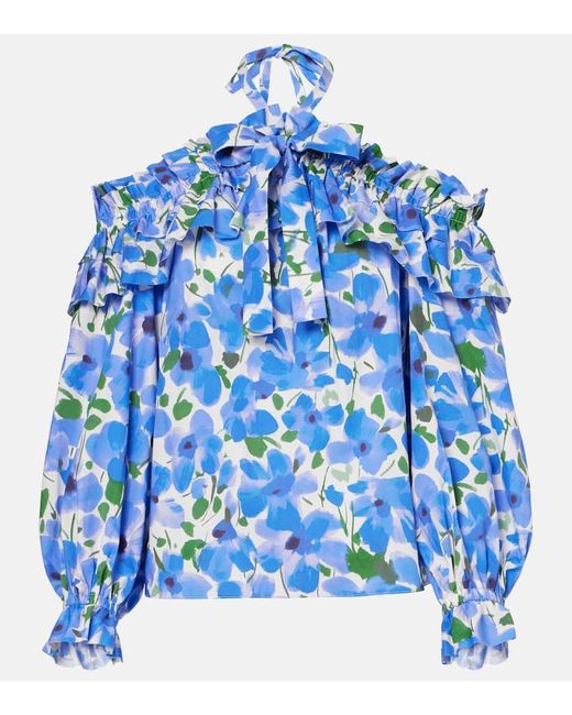 Top De Mezcla De Algodon Floral Carolina Herrera de color Blue