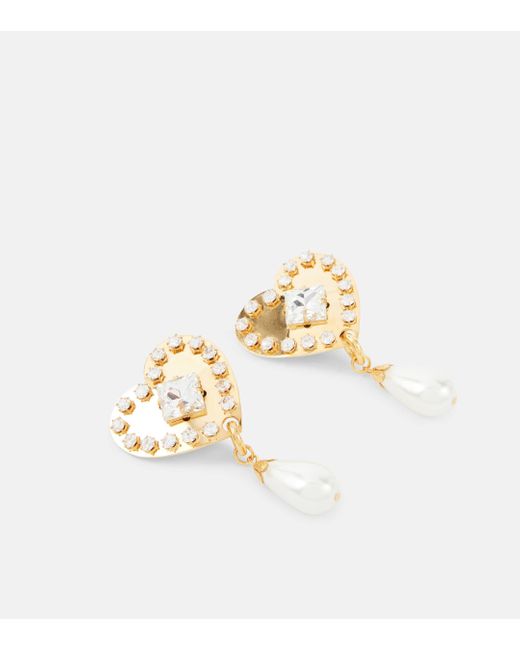 Alessandra Rich Metallic Embellished Faux Pearl Clip-on Earrings
