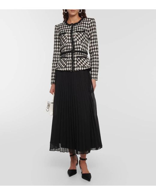 Self-Portrait Black Check Boucle Chiffon Midi Dress
