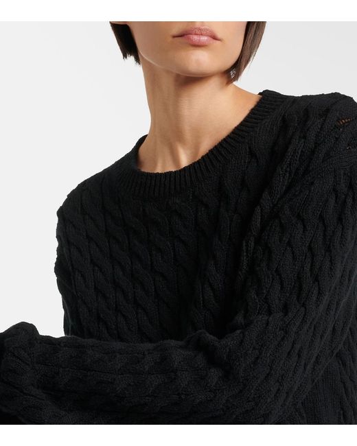 The Row Black Orus Cable-Knit Cotton And Linen Sweater